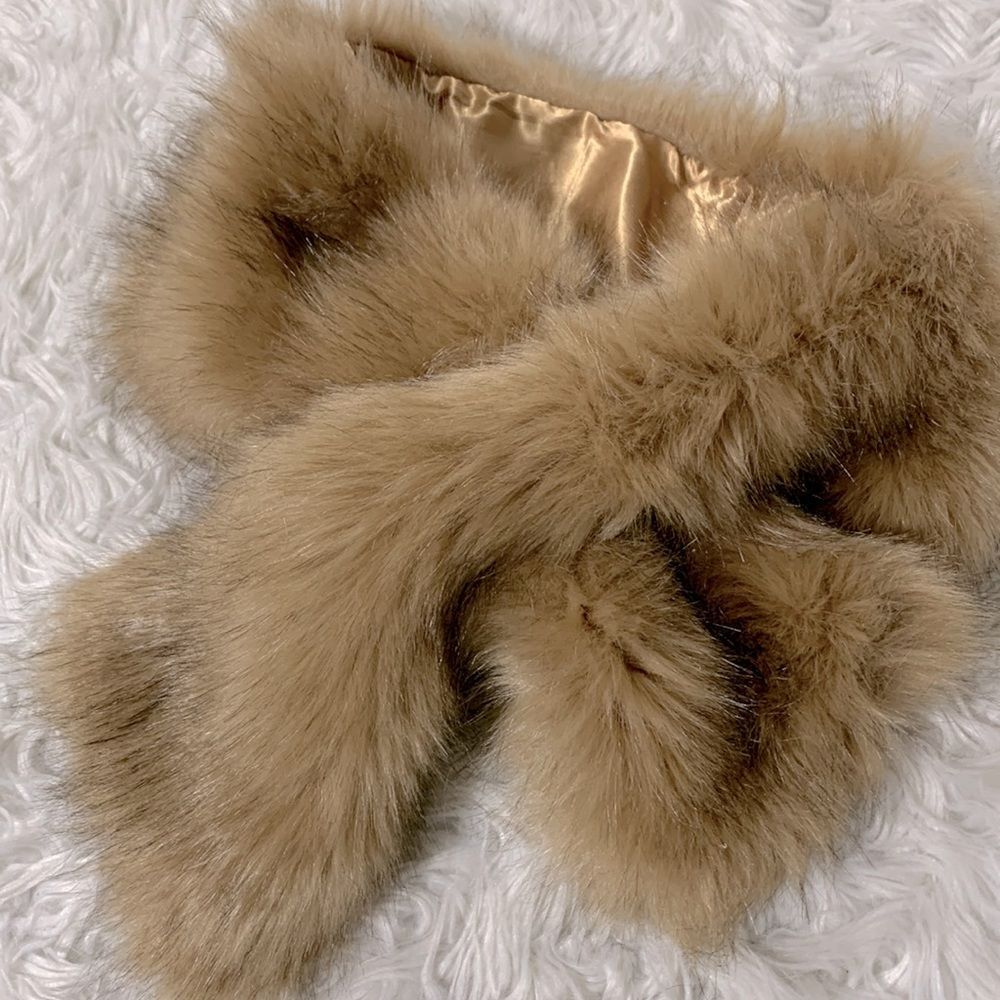 FAUX fur scarf stole collar black/tan satin lined one size